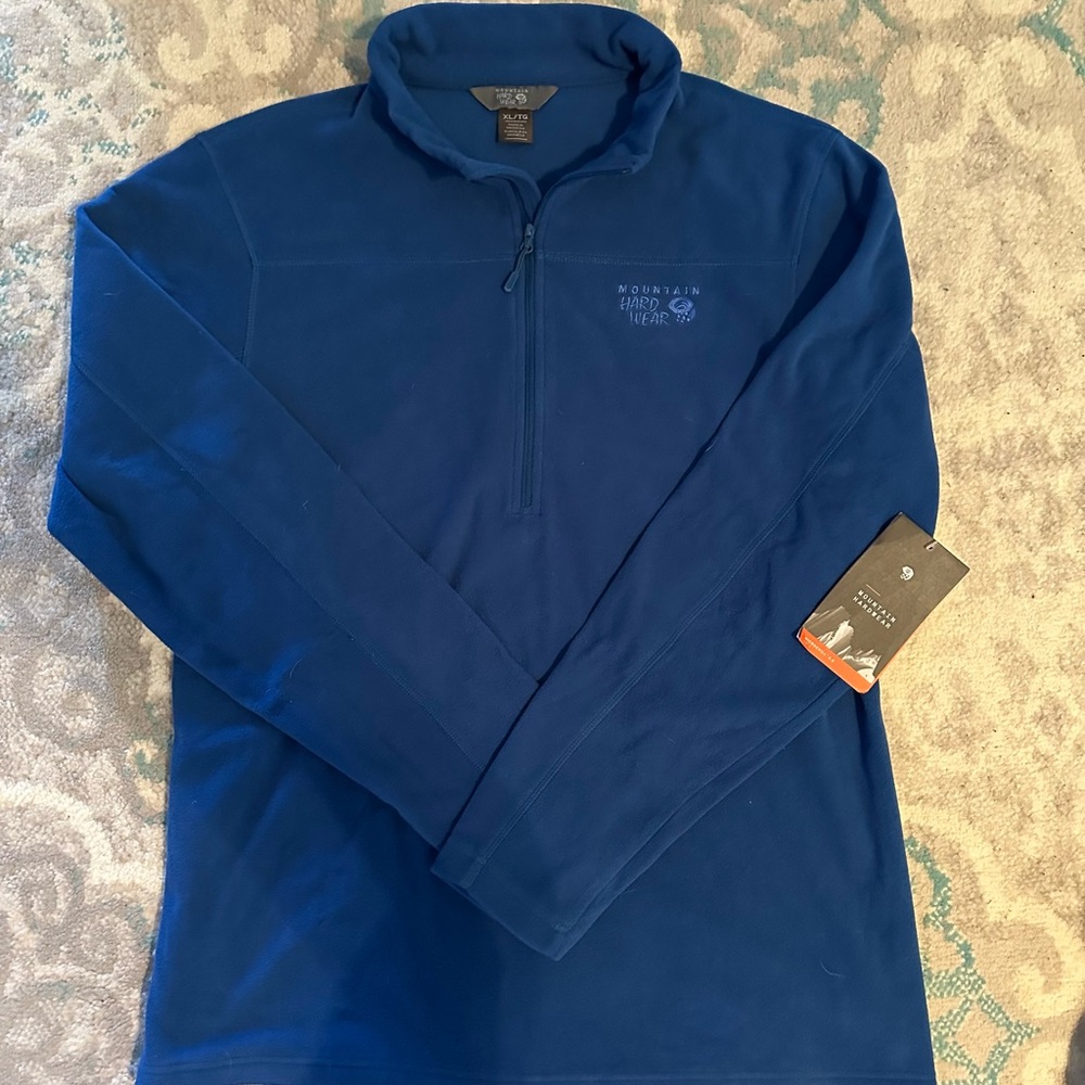 NWT-Men's Mountain Hardwear XL Marine Blue Quarter-zip Fleece